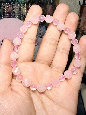 8mm & 6mm Rose Quartz Bracelet Soft Pink Feminine Stackable